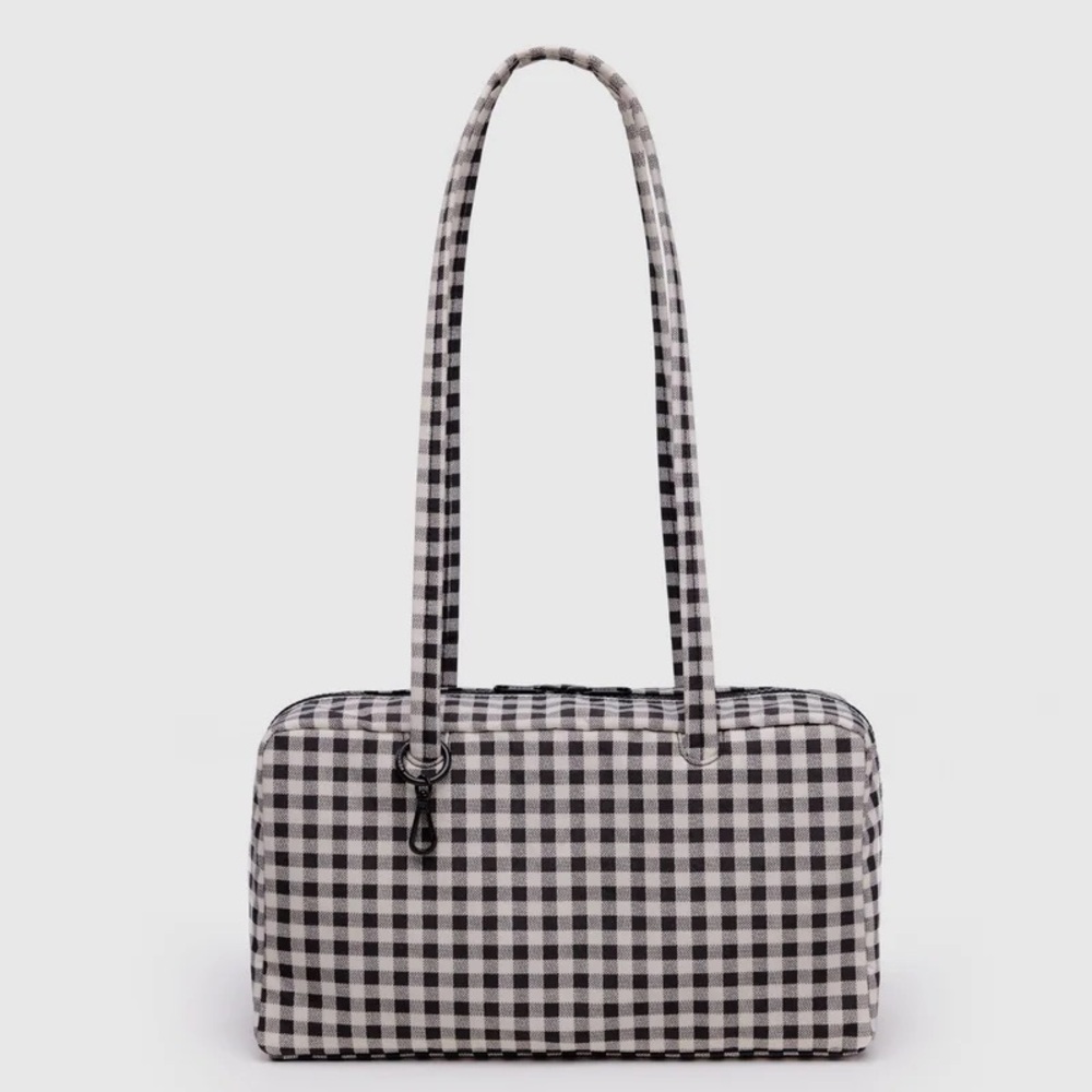 BAGGU Nylon Bowler Bag Black and White Gingham